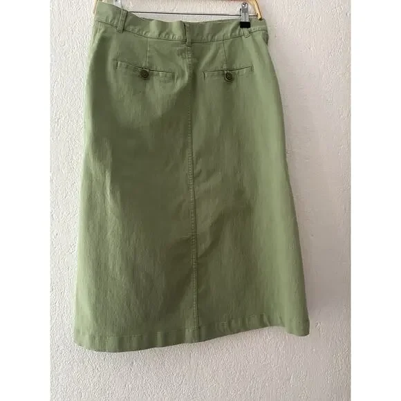 Christopher & Banks Women's Green Stretch Button Front Knee Length Skirt Size 4 - Picture 9 of 15